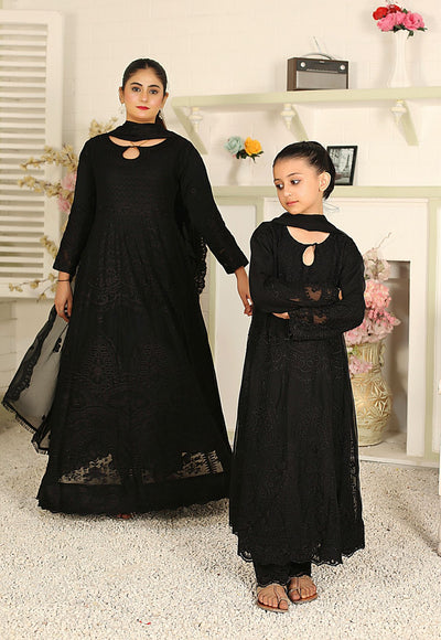 Mother & Daughter Ready to Wear Chiffon Maxi Dress Black D-306| Shop Pakistani Dresses