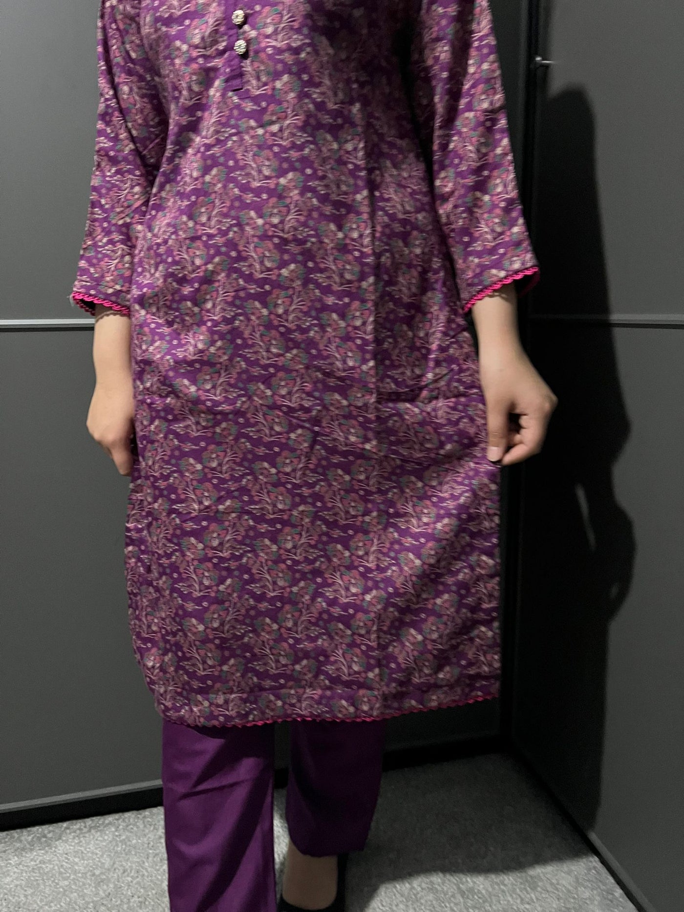 D-66 PURPLE Printed 2 Piece Winter Dhanak Suit