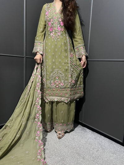 Pista 3Pc Plazzo Embroidered Chiffon Collection With Embroidered Chiffon Dupatta