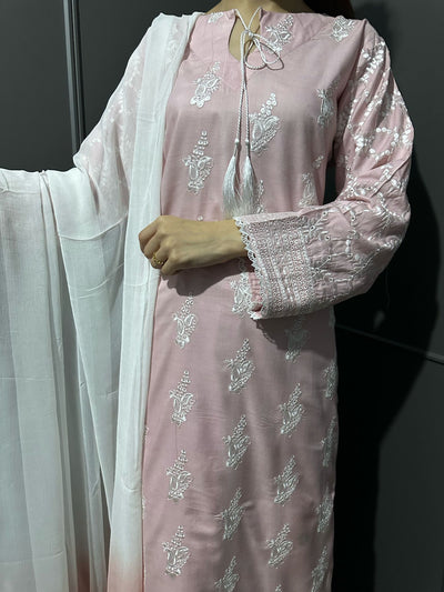 Pink-Mother & Daughter Embroidered Linen Plazo Collection