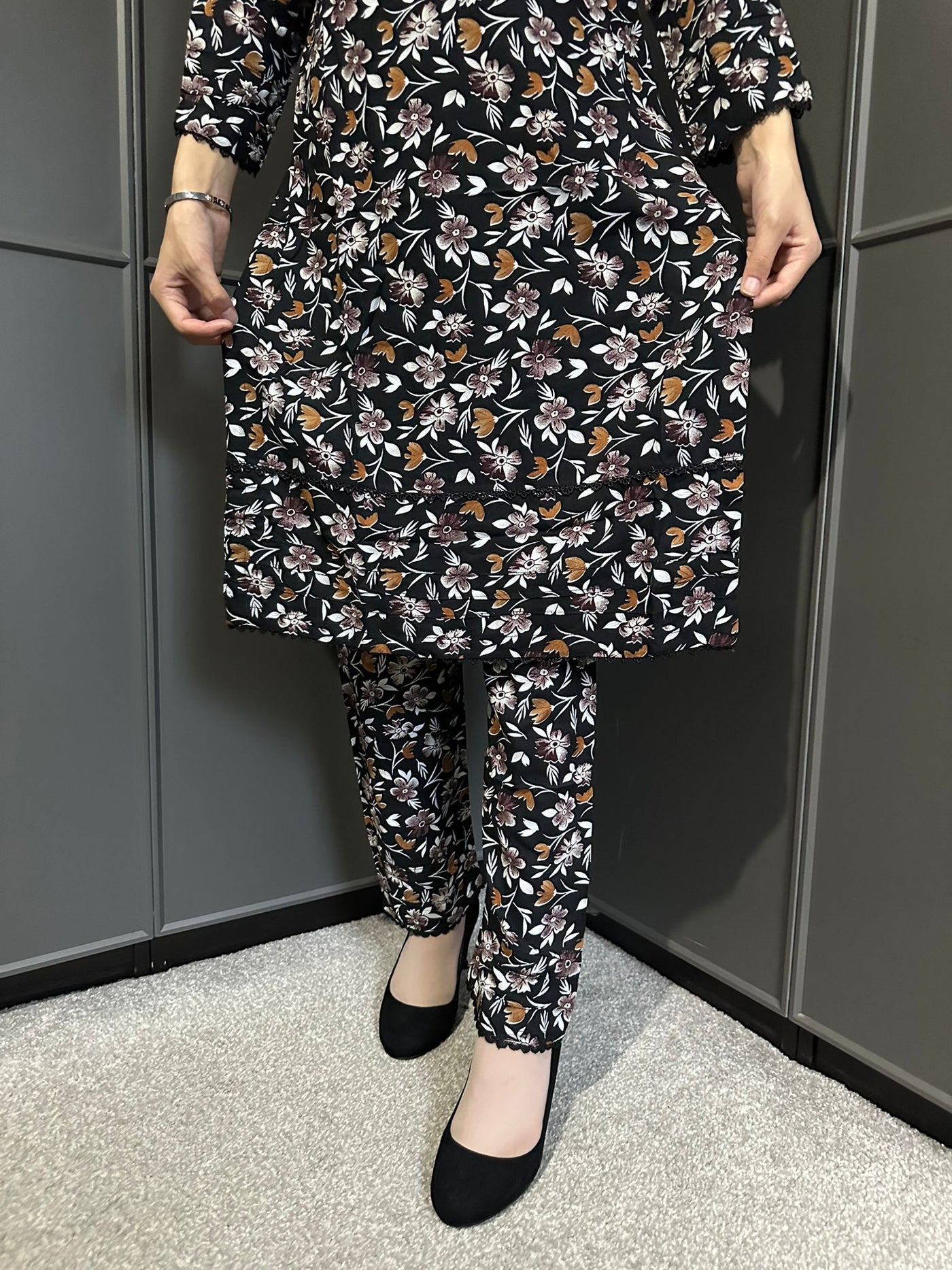 Floral Printed Stone Linen Suit - Trouser 2 Pc Set
