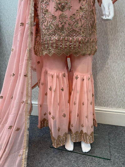 Luxury Festive Chiffon Gharara  Collection Peach S-11