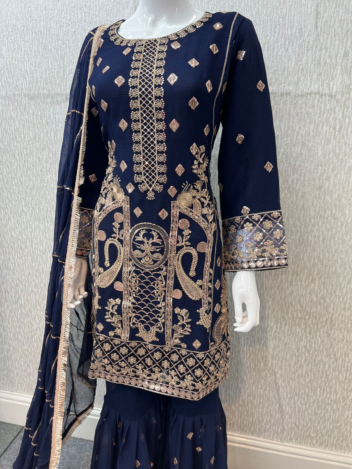 Luxury Festive Chiffon Gharara  Collection Blue S-5