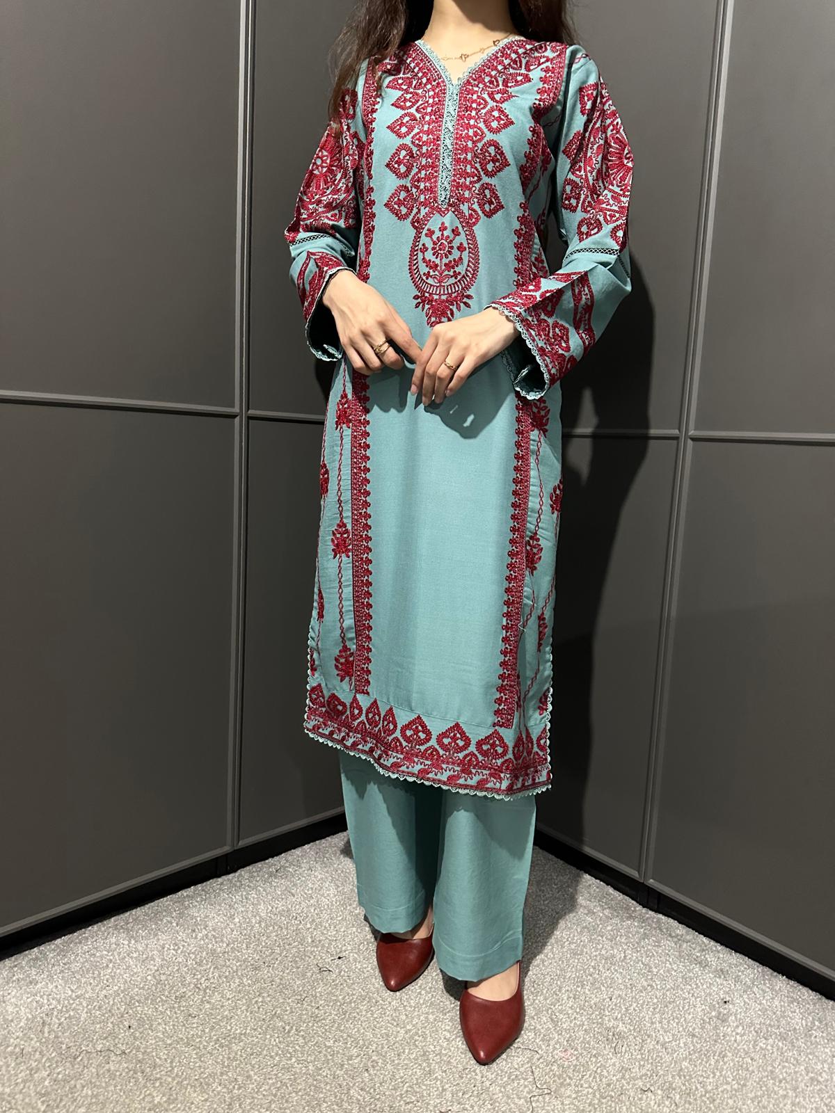3 PIECE EMBROIDERED| DHANAK READY TO WEAR | SUIT WITH EMBROIDERED SHAWAL