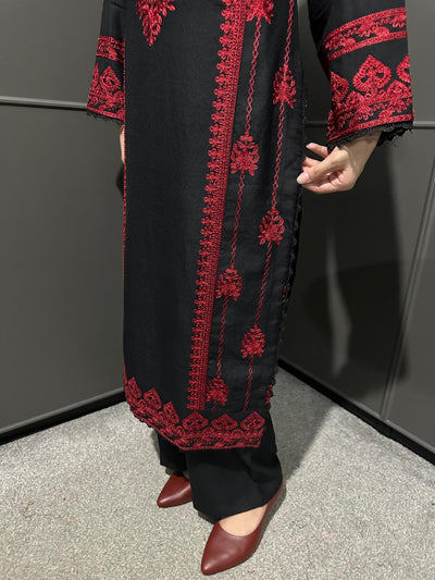 3 PIECE EMBROIDERED| DHANAK READY TO WEAR | SUIT WITH EMBROIDERED SHAWAL