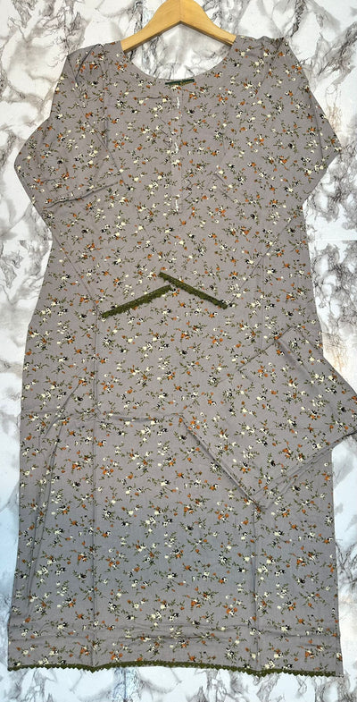 Floral Printed Stone Linen Suit - Trouser 2 Pc Set