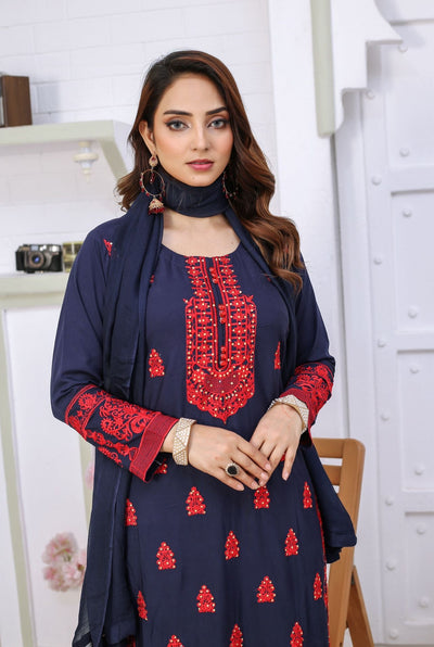 Embroidered Readymade Linen Suit Blue TS-95 | Shop Pakistani Dresses