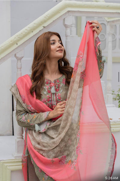 DESIGNER EMBROIDERED LAWN WITH  PRINTED SILK DUPATTA SO-10