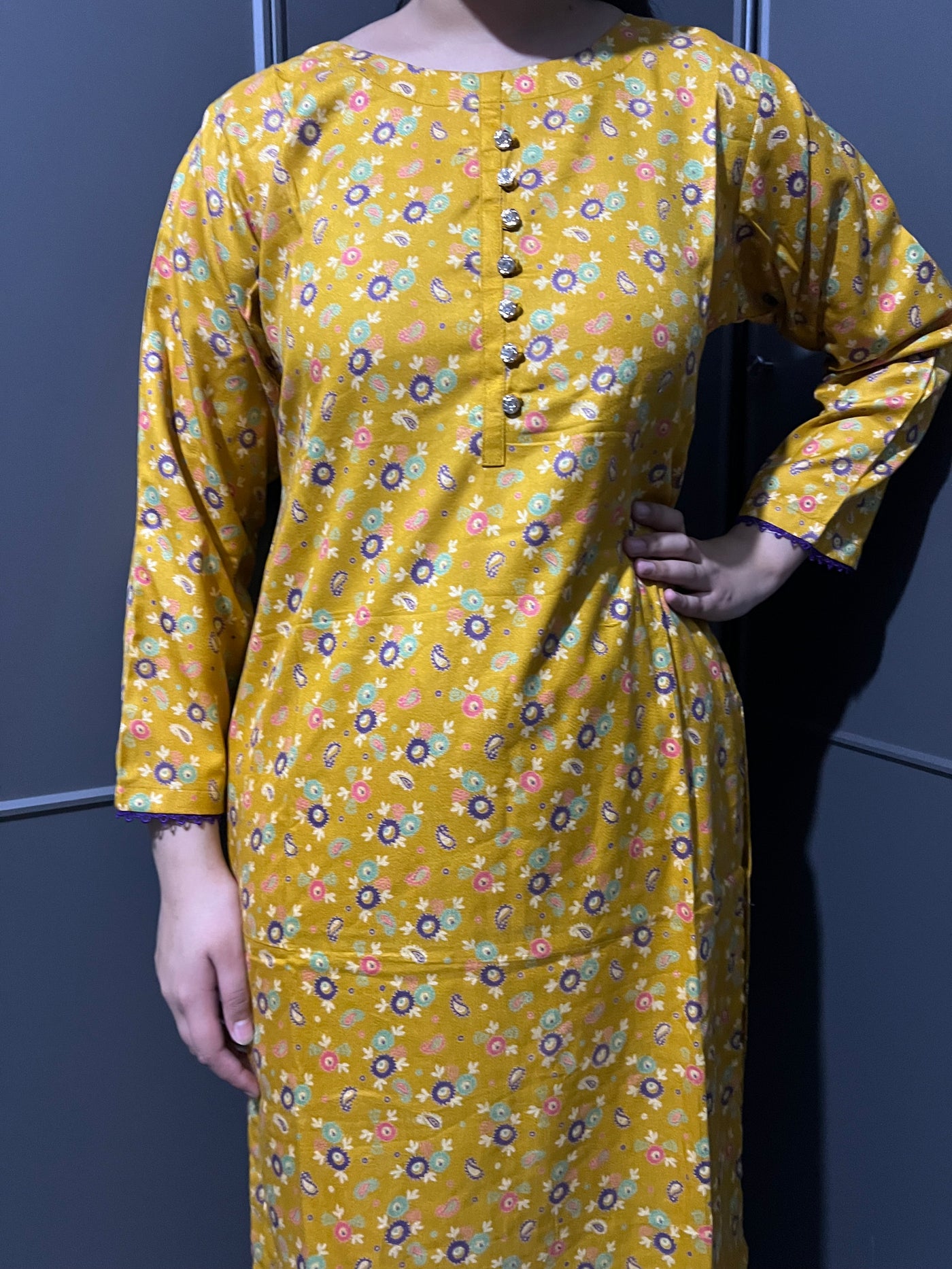 D-55 Mustard Printed 2 Piece Winter Dhanak Suit