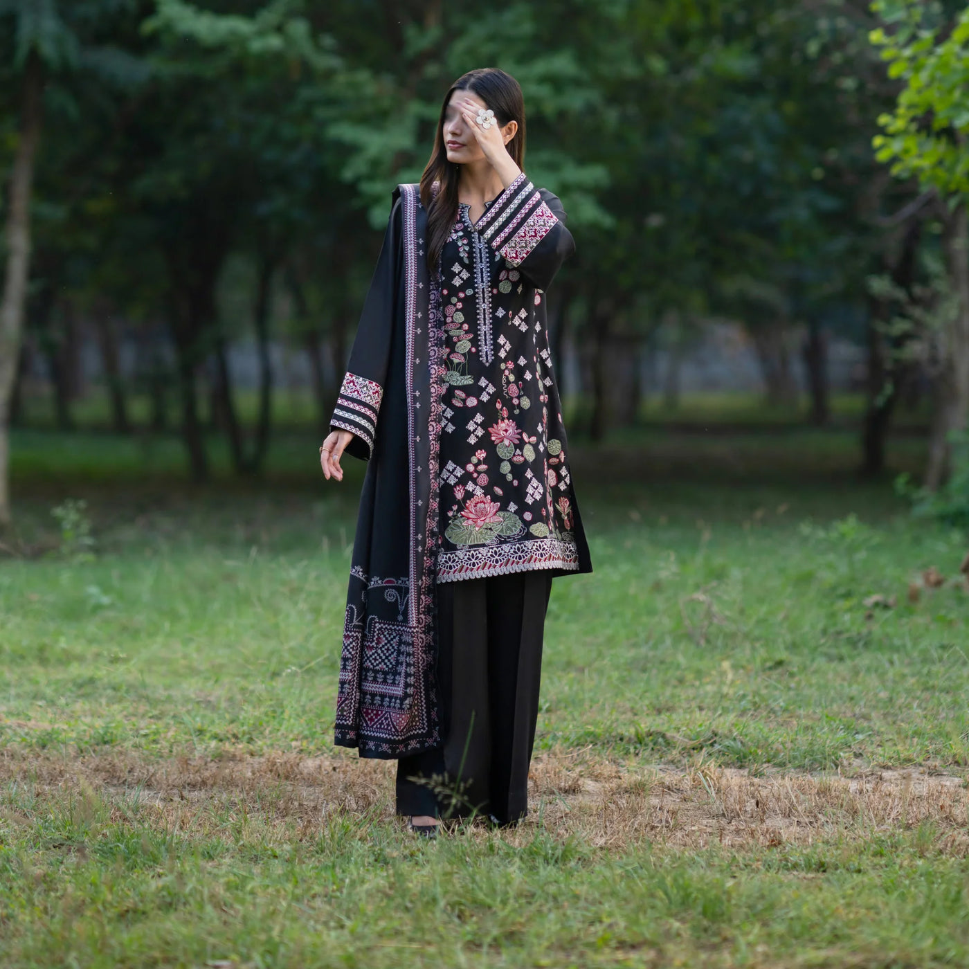 Black Embroidered Dhanak | with Pashmina Shawl Winter| Collection by Casuallite