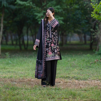 Black Embroidered Dhanak | with Pashmina Shawl Winter| Collection by Casuallite