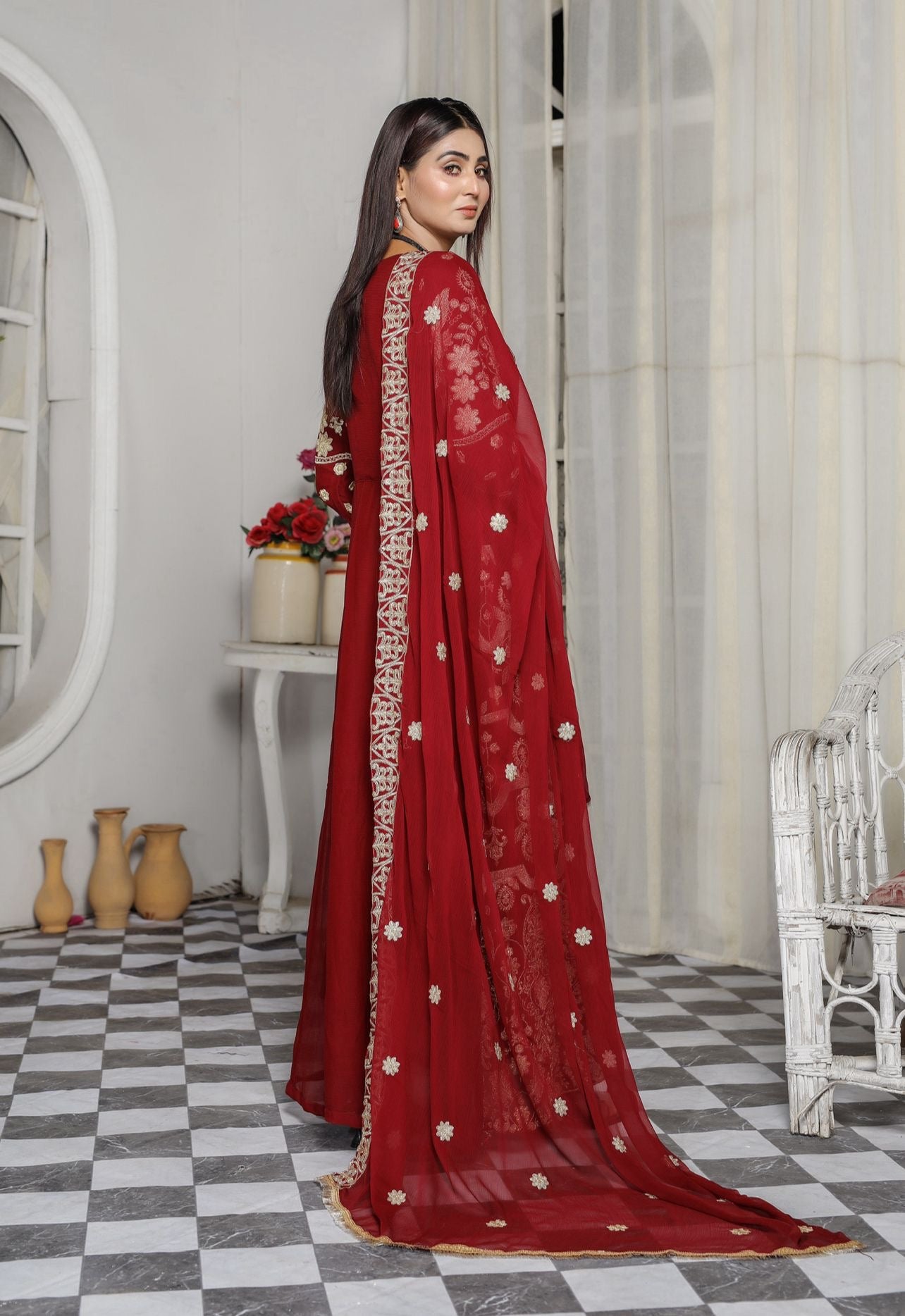 Mother & Daughter Ready to Wear Chiffon Maxi Dress MAROON D-204 | Shop Pakistani Dresses