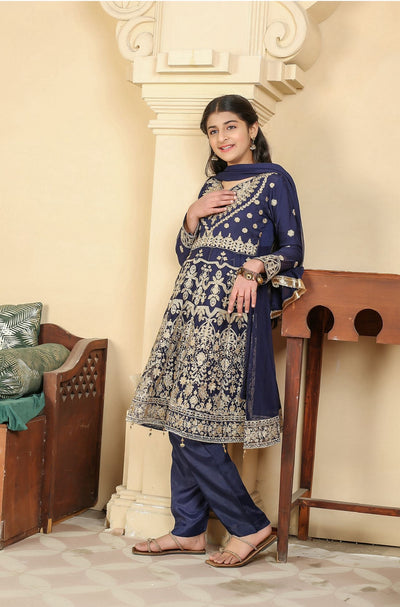 Mother & Daughter Ready to Wear Chiffon Maxi Dress BLUE D-203 | Shop Pakistani Dresses