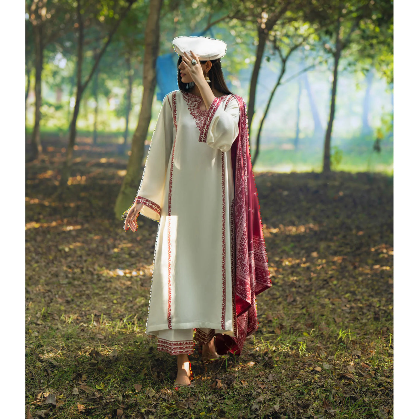 Cream Embroidered Dhanak with Pashmina Shawl Winter Collection by Casuallite