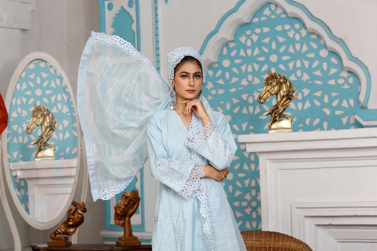 Mahham Khadi Cotton  Collection Sky Blue -D813