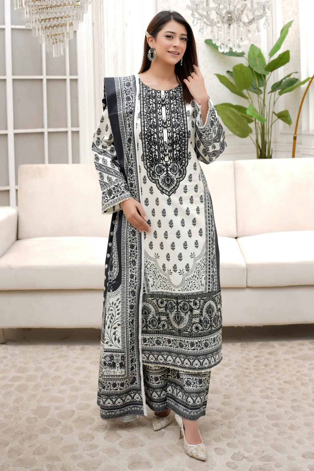 3 Piece Winter Embroidered Khaddar Cotton Plazzo Suit