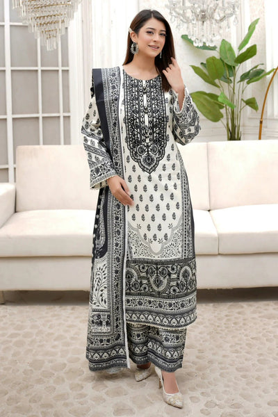 3 Piece Winter Embroidered Khaddar Cotton Plazzo Suit