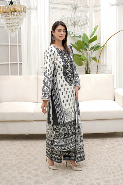 3 Piece Winter Embroidered Khaddar Cotton Plazzo Suit