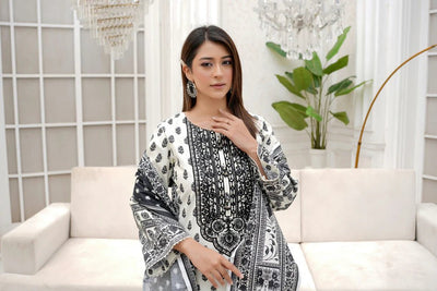3 Piece Winter Embroidered Khaddar Cotton Plazzo Suit