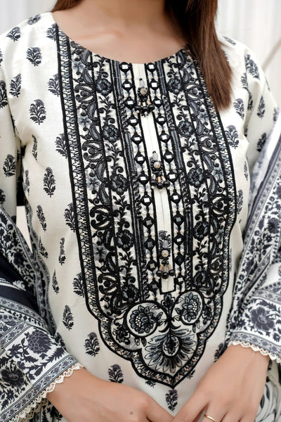 3 Piece Winter Embroidered Khaddar Cotton Plazzo Suit