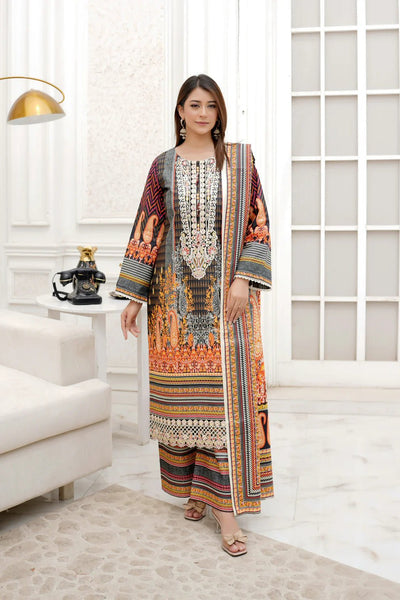 3 Piece Winter Embroidered Khaddar Cotton Plazzo Suit