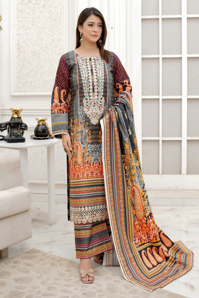 3 Piece Winter Embroidered Khaddar Cotton Plazzo Suit