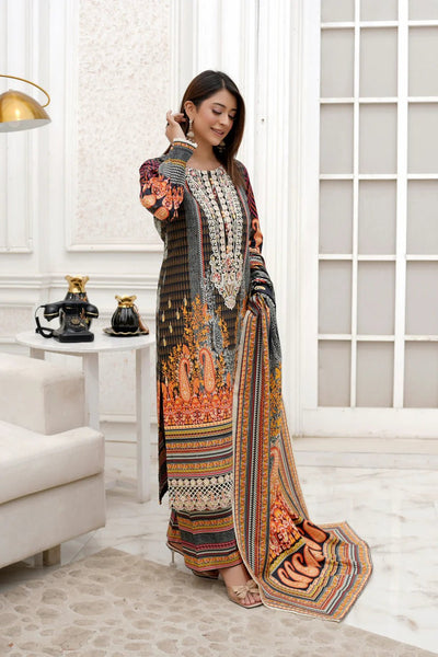 3 Piece Winter Embroidered Khaddar Cotton Plazzo Suit