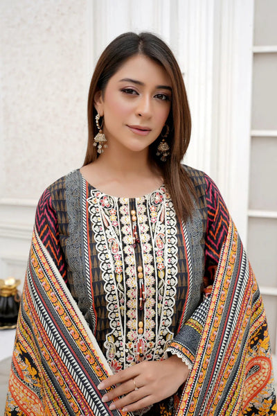 3 Piece Winter Embroidered Khaddar Cotton Plazzo Suit