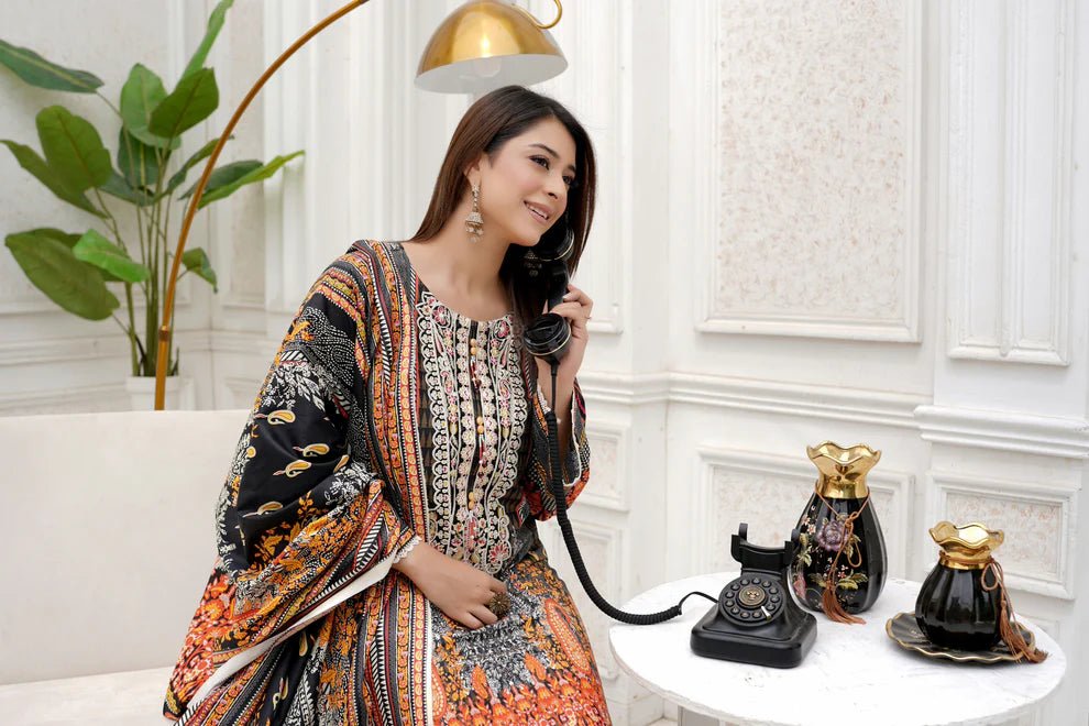3 Piece Winter Embroidered Khaddar Cotton Plazzo Suit