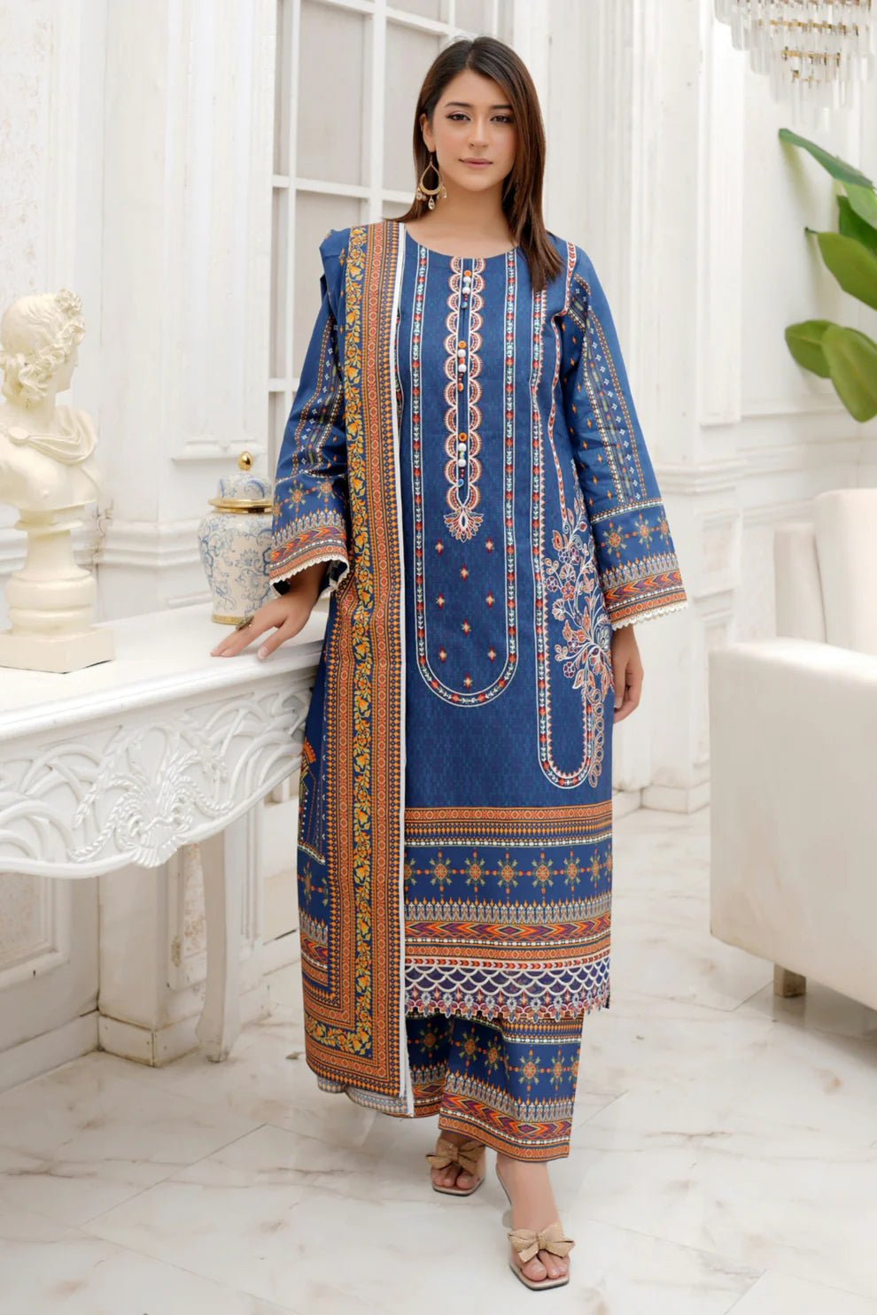 3 Piece Winter Embroidered Khaddar Cotton Plazzo Suit