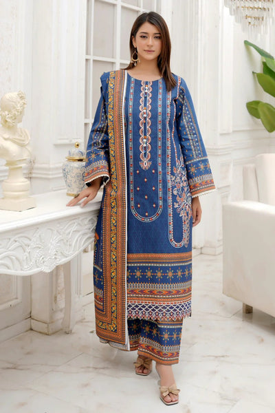 3 Piece Winter Embroidered Khaddar Cotton Plazzo Suit