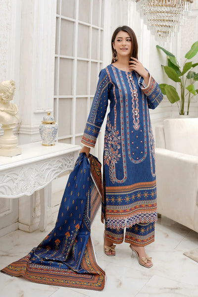 3 Piece Winter Embroidered Khaddar Cotton Plazzo Suit