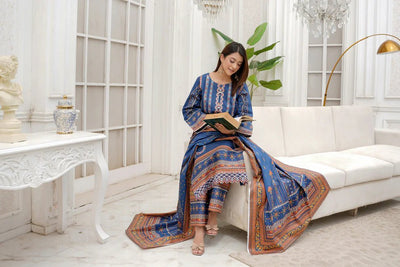 3 Piece Winter Embroidered Khaddar Cotton Plazzo Suit