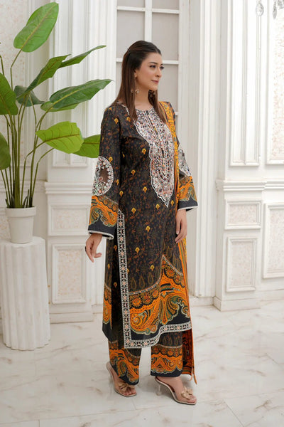 3 Piece Winter Embroidered Khaddar Cotton Plazzo Suit