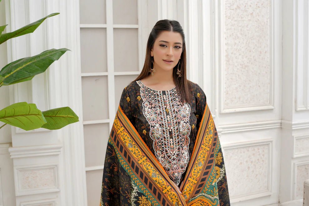 3 Piece Winter Embroidered Khaddar Cotton Plazzo Suit
