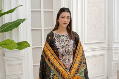 3 Piece Winter Embroidered Khaddar Cotton Plazzo Suit