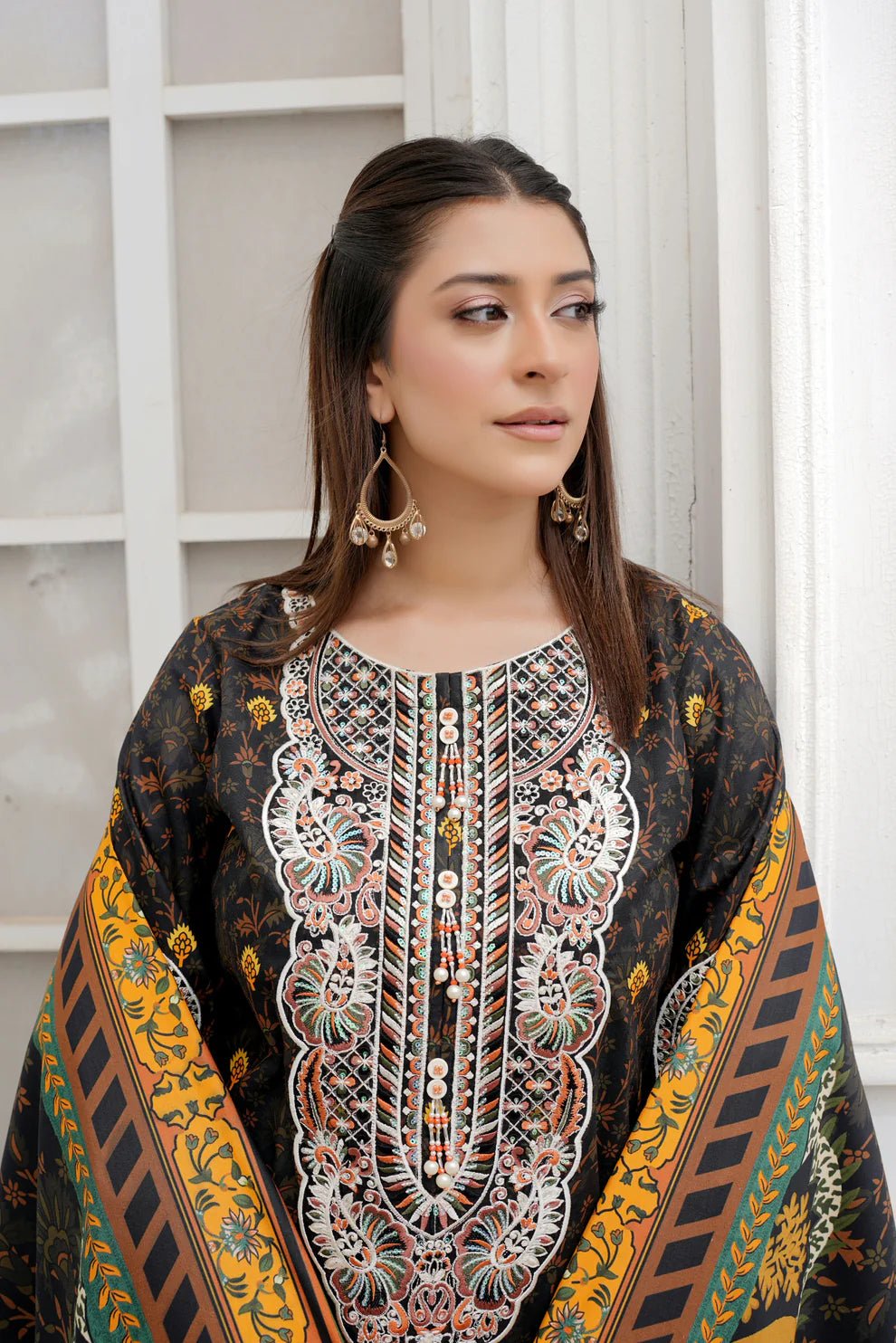 3 Piece Winter Embroidered Khaddar Cotton Plazzo Suit