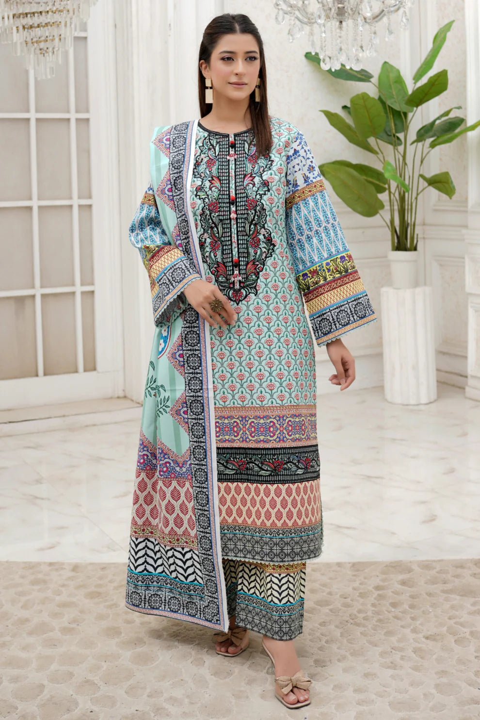 3 Piece Winter Embroidered Khaddar Cotton Plazzo Suit