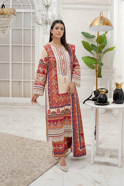 3 Piece Winter Embroidered Khaddar Cotton Plazzo Suit