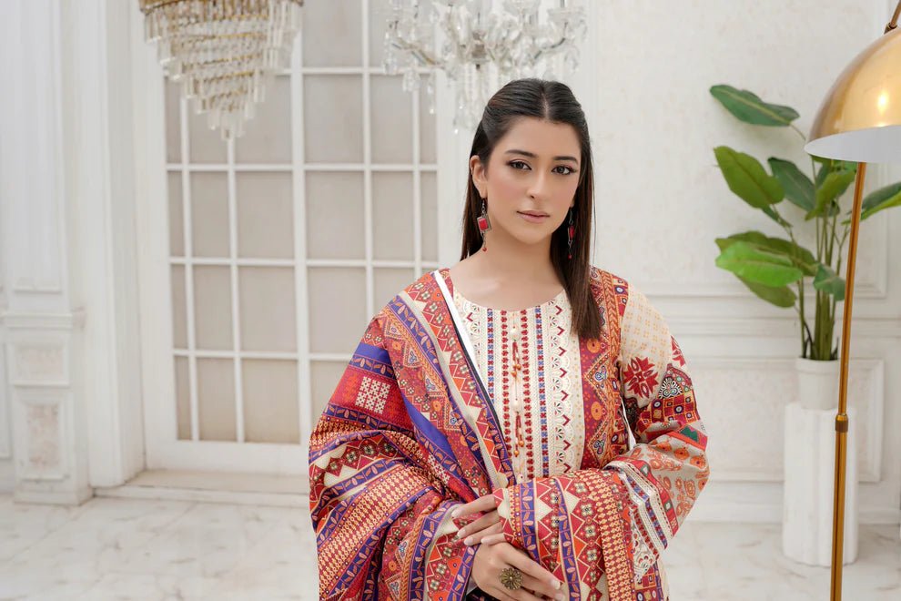 3 Piece Winter Embroidered Khaddar Cotton Plazzo Suit