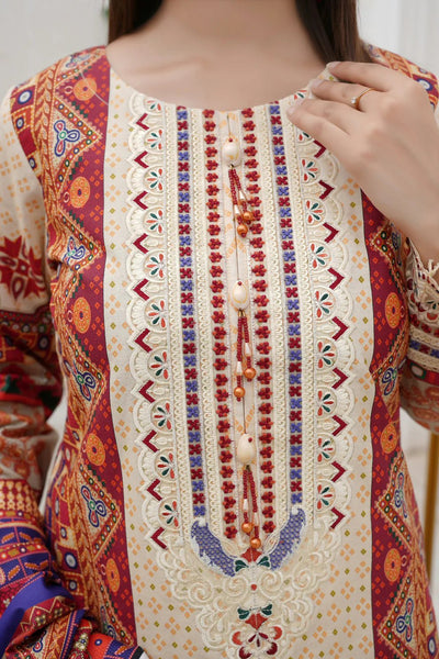 3 Piece Winter Embroidered Khaddar Cotton Plazzo Suit