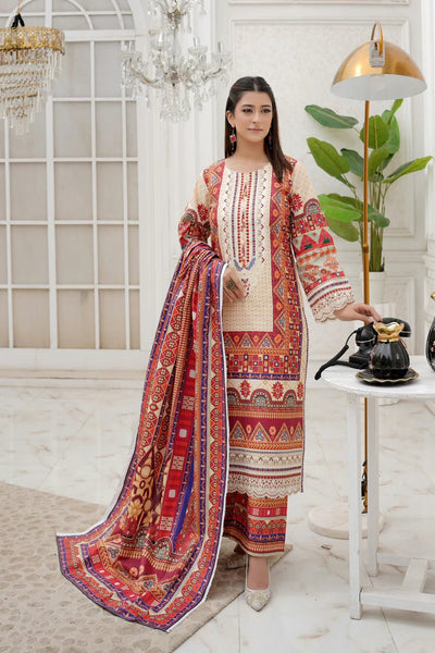 3 Piece Winter Embroidered Khaddar Cotton Plazzo Suit