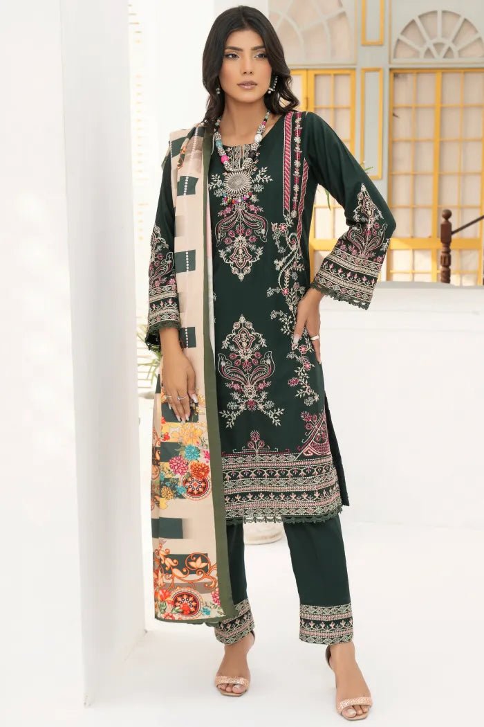 Green-3 PIECE EMBROIDERED DHANAK READY TO WEAR SUIT