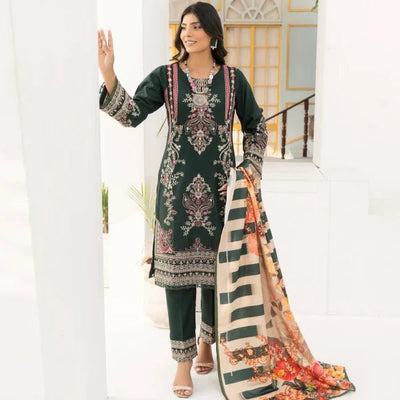 Green-3 PIECE EMBROIDERED DHANAK READY TO WEAR SUIT