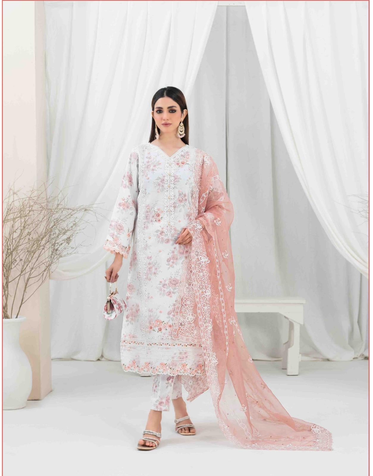 TAWAKKAL STITCHED EMBROIDERD ORGANZA FANCY EID COLLECTION  D-1481