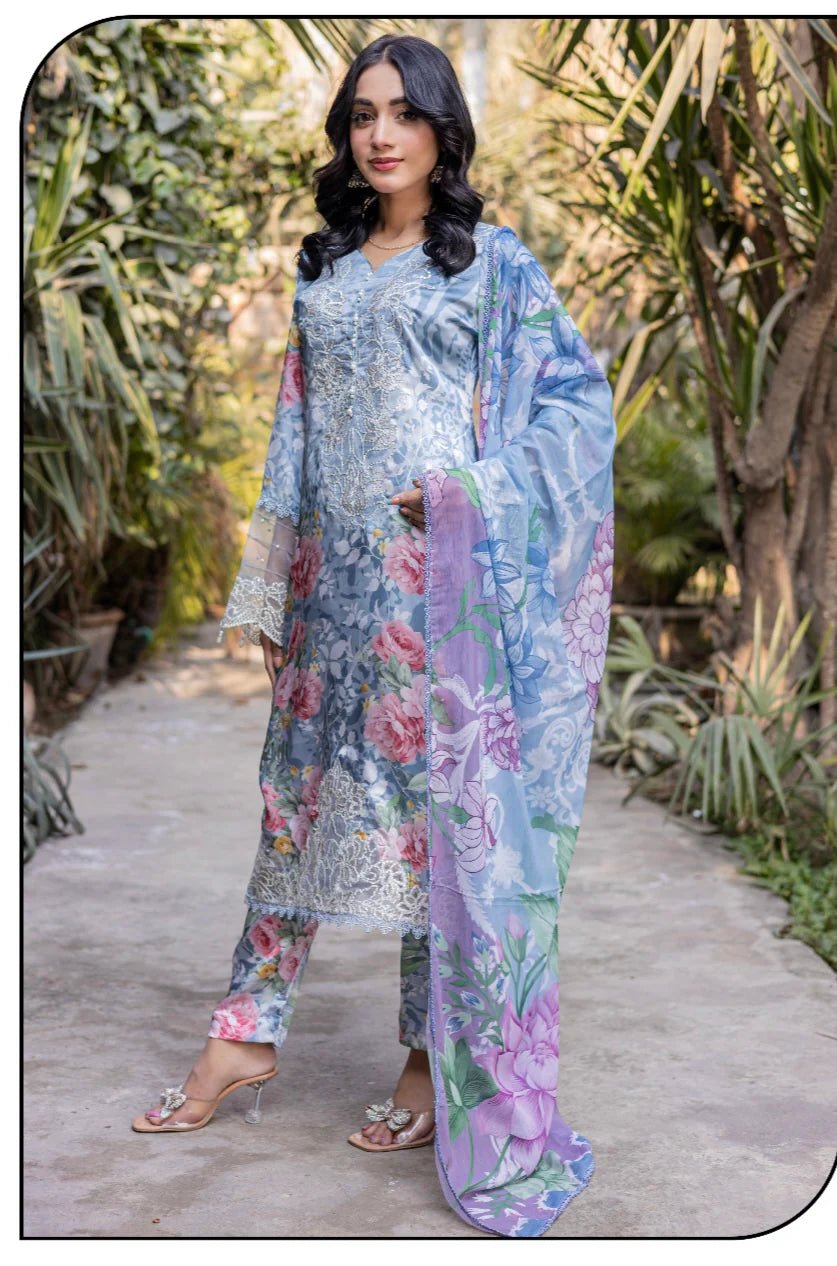 D-04 EMBROIDERED SILK READYMADE TROUSER SUIT WITH CHIFFON DUPTTA