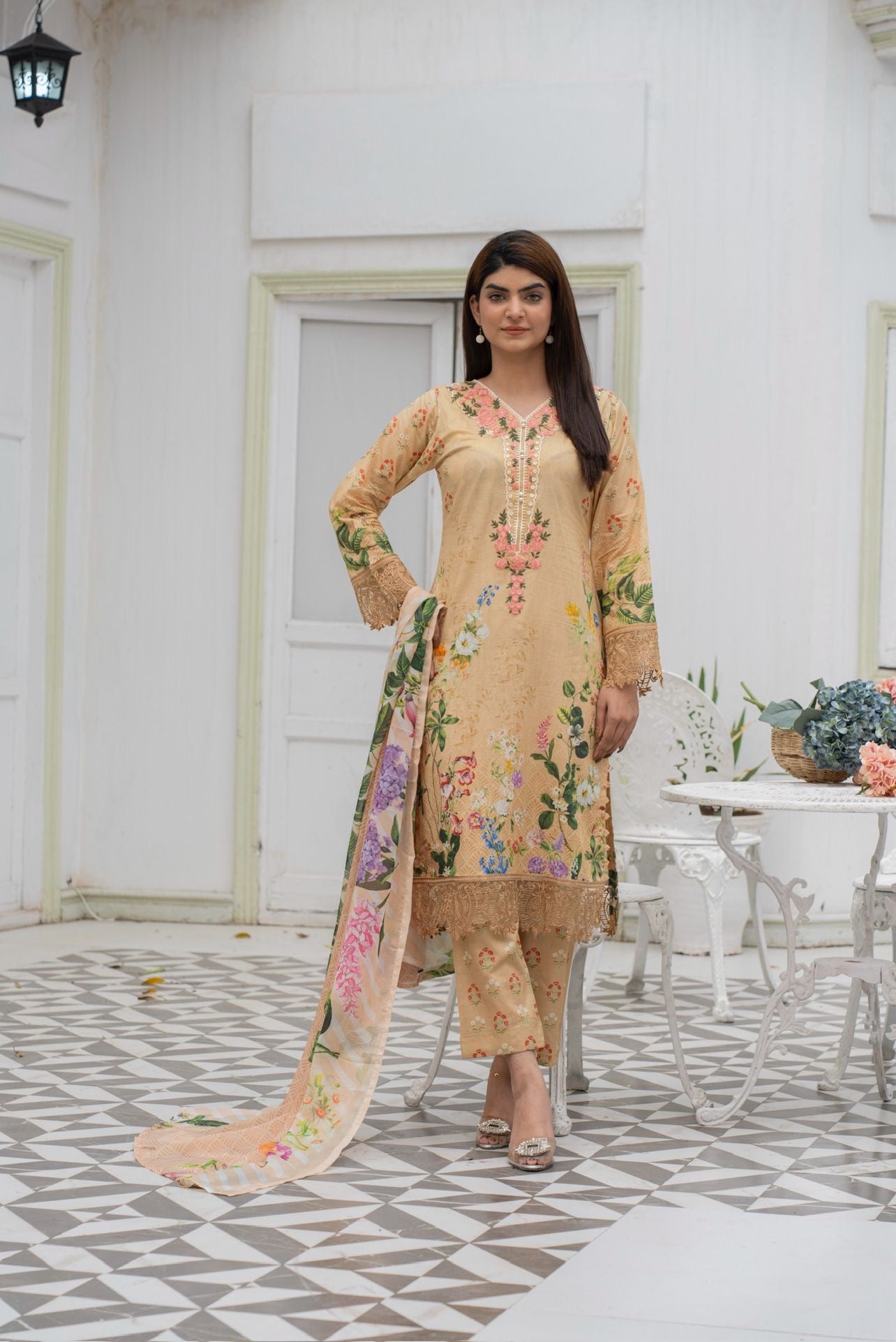 DESIGNER EMBROIDERED LAWN WITH  PRINTED SILK DUPATTA SO-09