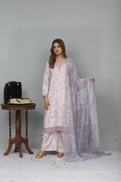 Floral Embroidery Digital Linen Designer Printed 3 Piece Ready to Wear Suit for Women