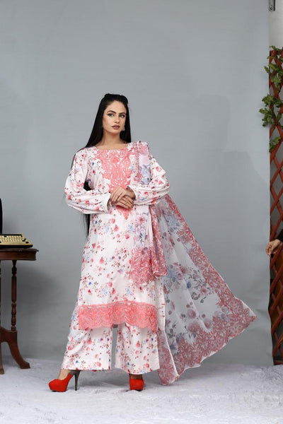Floral Embroidery Digital Linen Designer Printed 3 Piece Ready to Wear Suit for Women