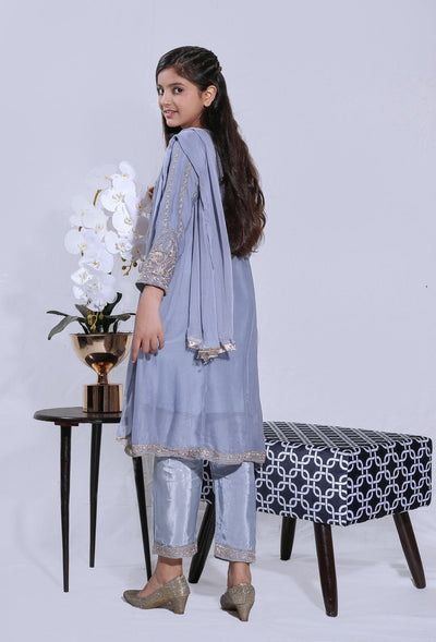 Mother & Daughter Ready to Wear Chiffon Maxi Dress GRAY D-214| Shop Pakistani Dresses